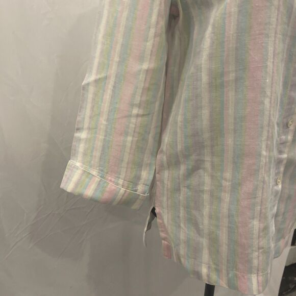 Jones New York Signature linen button down Blouse pastel Rainbow stripe size S - Picture 4 of 7